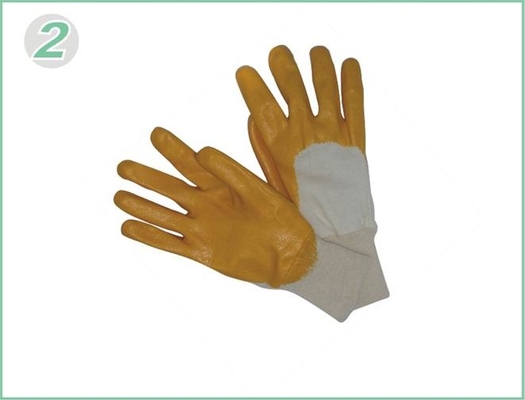 Gestricktes Stulpe-Gelb-Nitril, das schützende Handhandschuhe mit geöffnetem zurück beschichtet